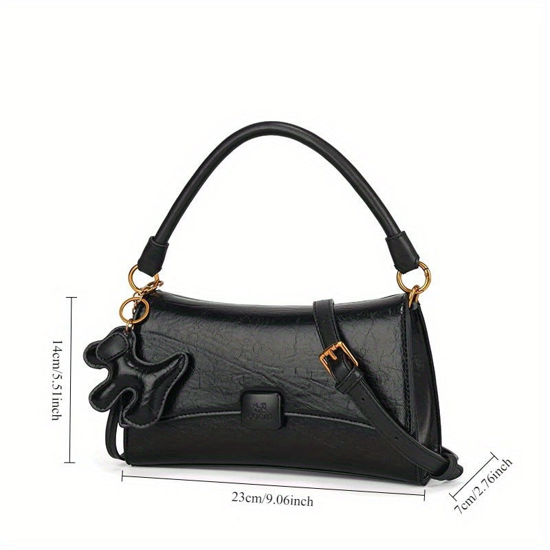 Waxed Leather Baguette Underarm Bag for Women - Elegant Zipper Wristlet Crossbody Messenger