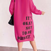 Plus Size Navy Oversized Sweaterdress - Midi A-Line Pullover with 'It's Okay Not to Be Perfect' Print, Medium Stretch, Machine Washable