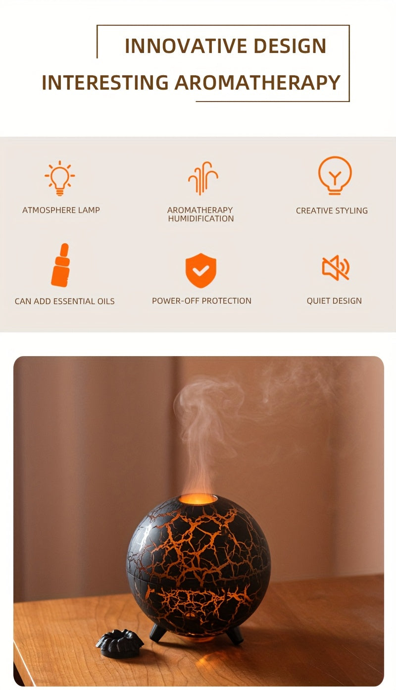 Crackled-Globe Ultrasonic Humidifier & Essential Oil Diffuser – Compact Desktop Mist Maker for Office & Bedroom