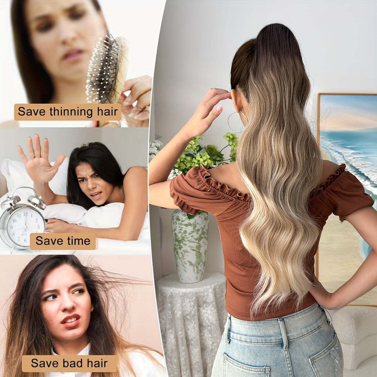 24-inch (61 cm) Body Wave Clip-In Ponytail Extension - Heat-Resistant Synthetic Hairpiece, Easy Secure Clip for Women & Girls