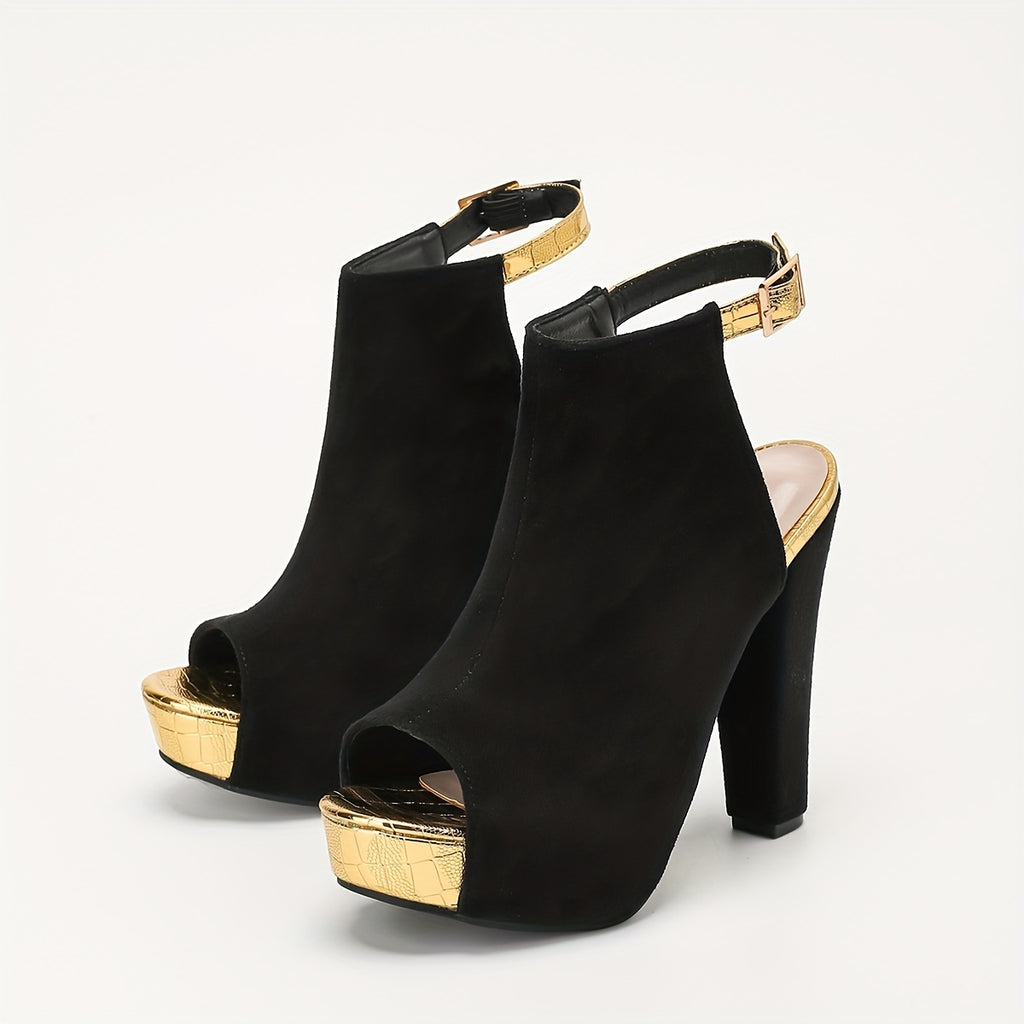 Women's Flannel Ankle-Strap Block Heel Sandals Ultra-High Open-Toe Buckle