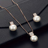 Rose Gold Plated Imitation Pearl Necklace & Stud Earring Set with Square Rhinestone Pendant – Two-Piece Women's Jewelry Gift