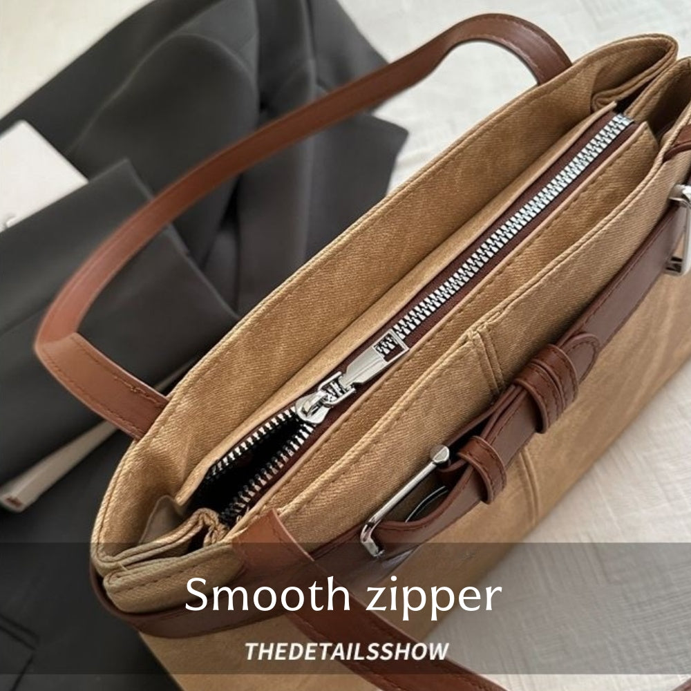 Women's Retro French Baguette Shoulder Bag – Large Capacity PU Leather Underarm Handbag with Gold Hardware, Zipper Closure (Black, Khaki)