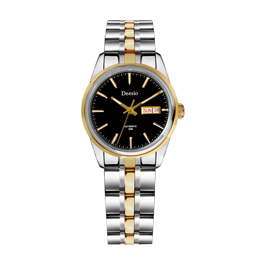 Deesio Women's Stainless Steel Mechanical Automatic Watch, Chain Link Bracelet Business Casual Wristwatch, Gift for Her