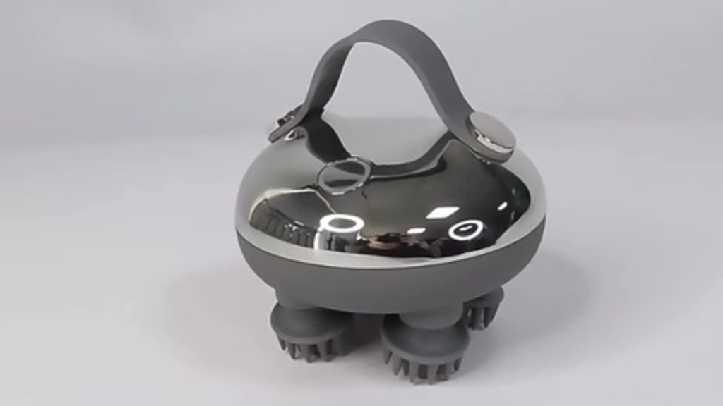 USB Rechargeable Hanging Rope Scalp Massager – 5-in-1 Kneading, 96 Massage Nodes, Handheld Portable Head Scratcher & Deep Hair Cleaner, Silvery