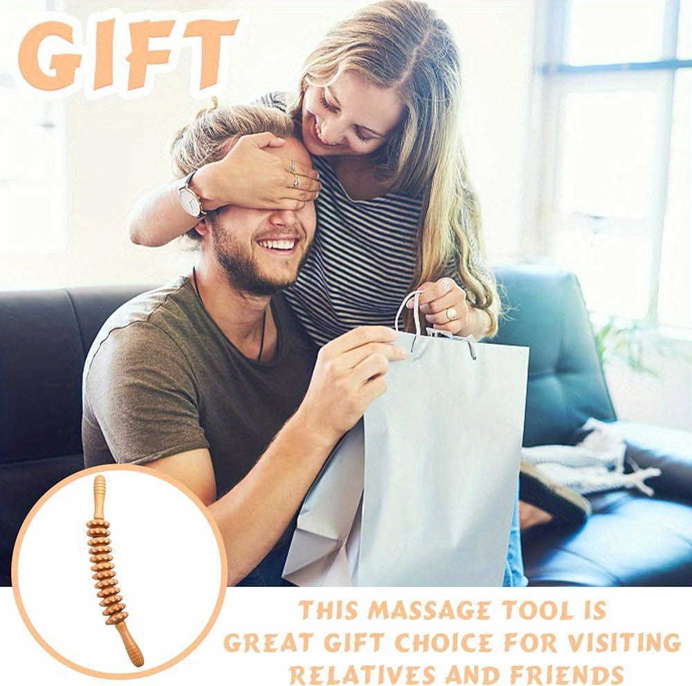 Wooden Fascia Massage Roller Wheel – Handheld Myofascial Roller for Body, Neck & Back, Portable Muscle Relief Gift