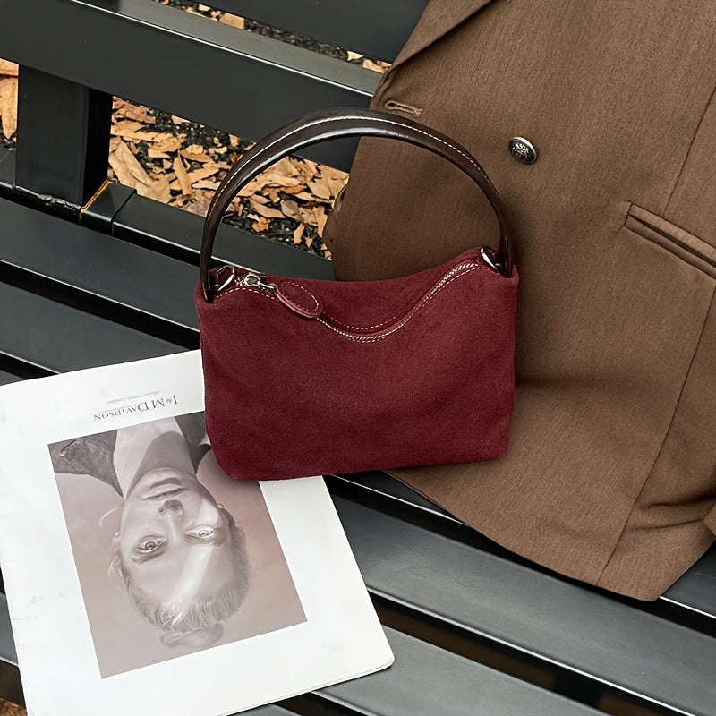 Vintage-Inspired Women's Baguette Shoulder Bag - Matte Split Leather Underarm Purse with Adjustable Strap (Burgundy, Coffee, Light Brown)