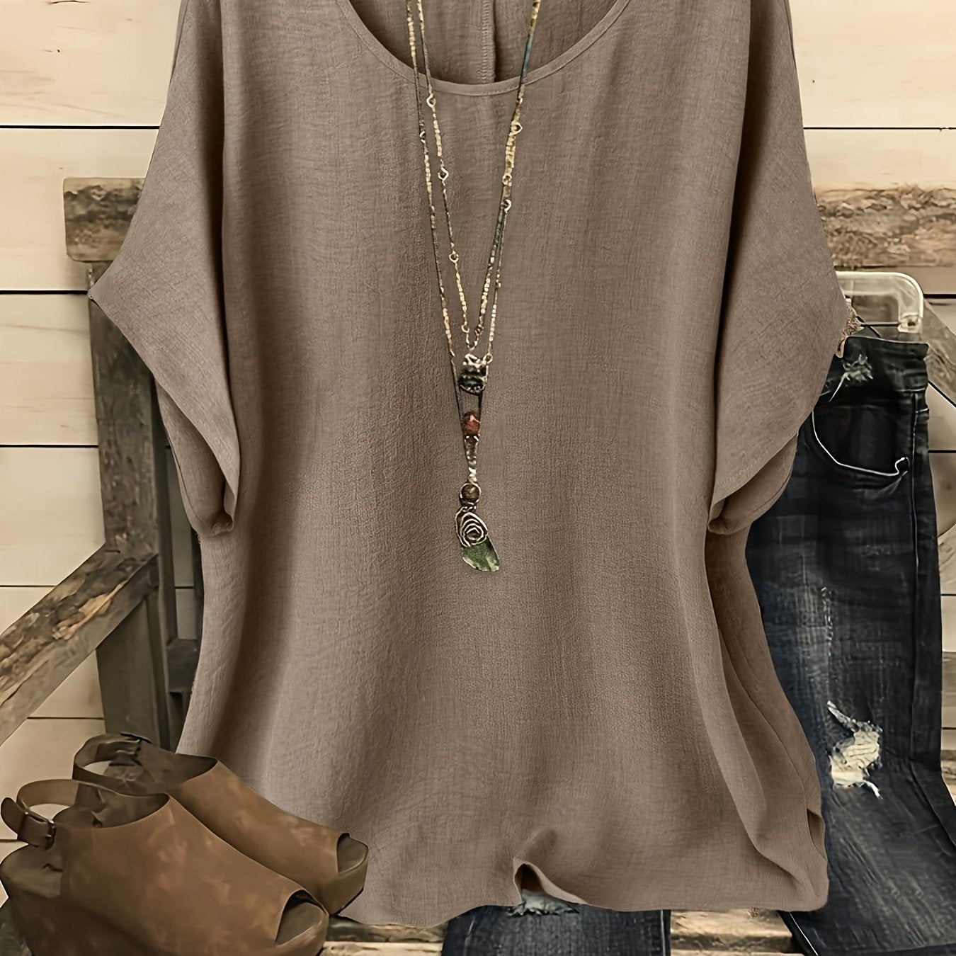 Women's Casual Summer Blouse – Crew Neck Short Sleeve Loose Fit Beach & Vacation Top