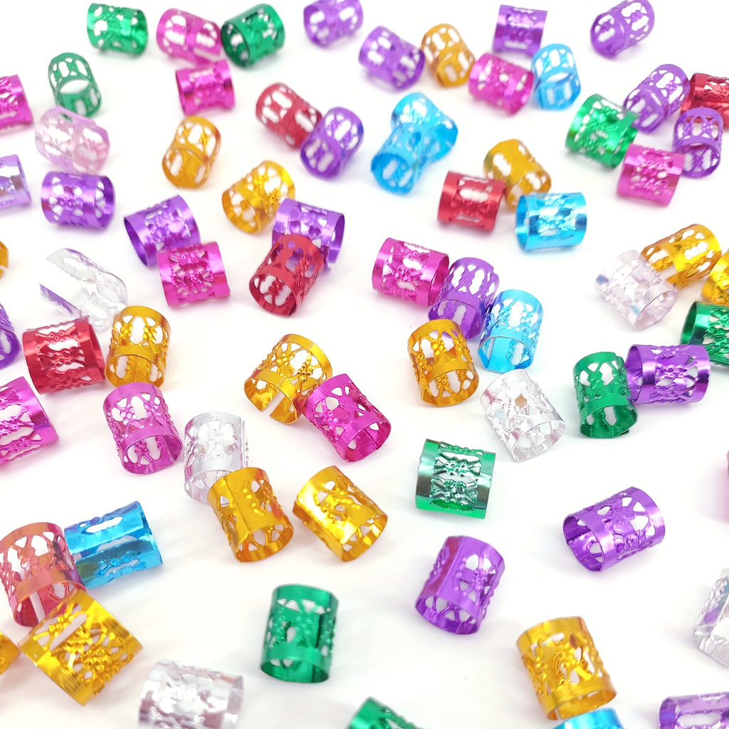 100-Pack Multicolor Adjustable Metal Hair Cuffs for Braids & Dreadlocks - Geometric Boho Hair Jewelry