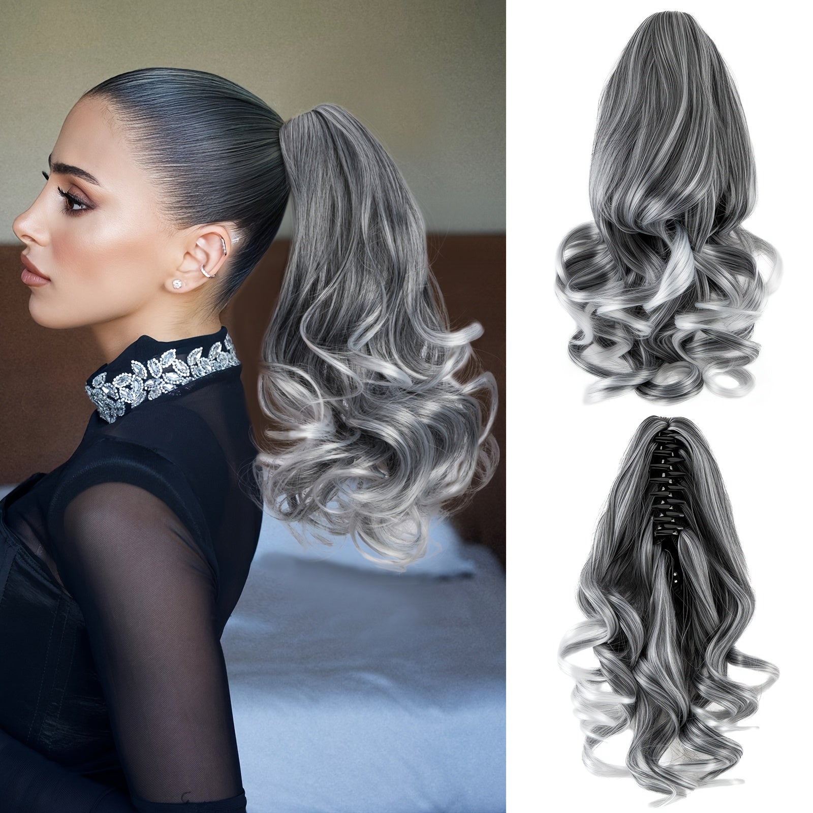 SLEEKCUTE Curly Wavy Clip-In Ponytail Extensions – High-Heat Synthetic Hair for Instant Volume & Natural Bounce