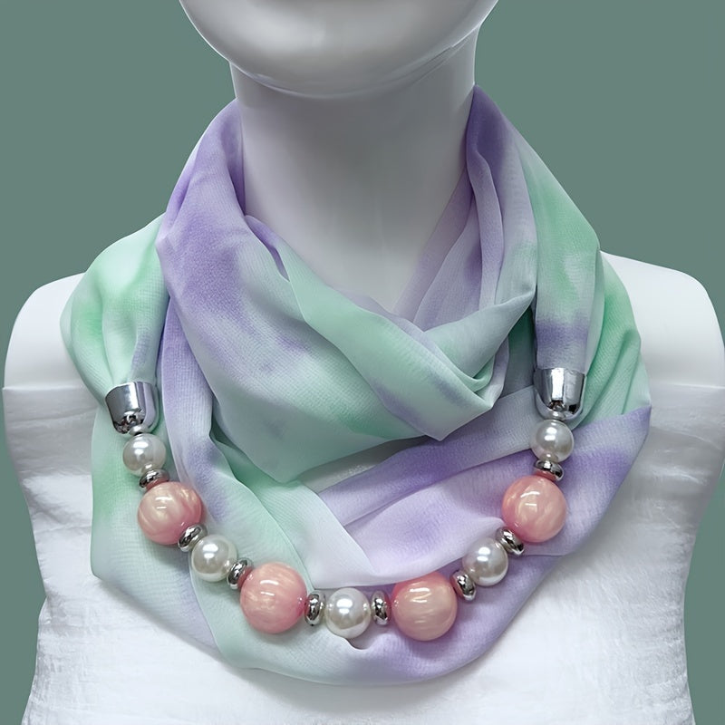 Beaded Chiffon Shawl Neck Warmer - Elegant Decorative Scarf for Evening & Going Out