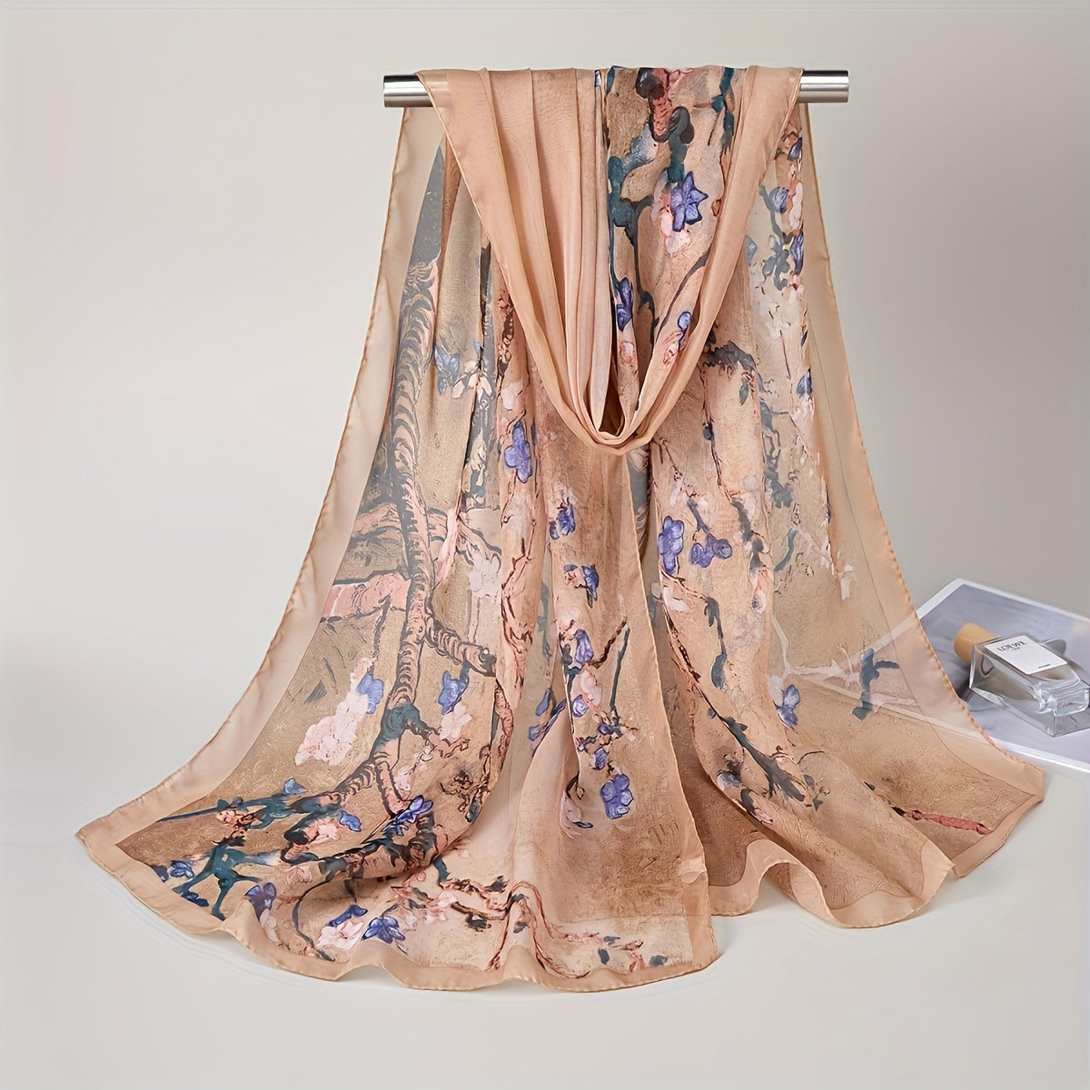 Boho Plum Floral Chiffon Scarf - Lightweight Sun-Protective Shawl & Beach Wrap