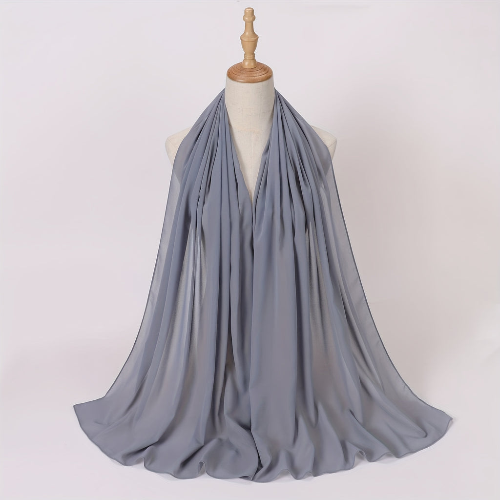 Windproof Chiffon Hijab Scarf - Lightweight Solid Color Shawl & Head Wrap for Women, Travel & Beach