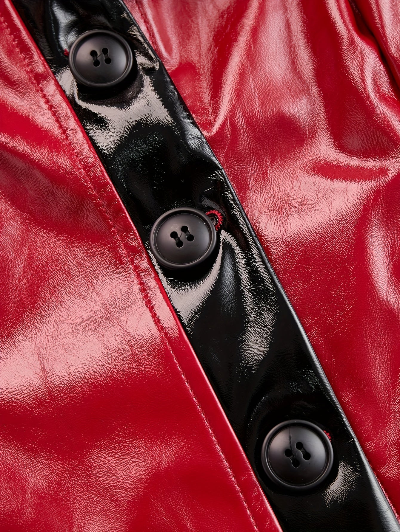 Women's Red PU Leather Long Coat with Black Faux Fur Collar & Cuffs – Regular Fit X-Line Single-Breasted Winter Jacket with Pockets, Vintage Biker Casual