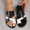 Women's Toe Loop Flat Slides Colorblock Slip-On Summer Beach Casual Sandals