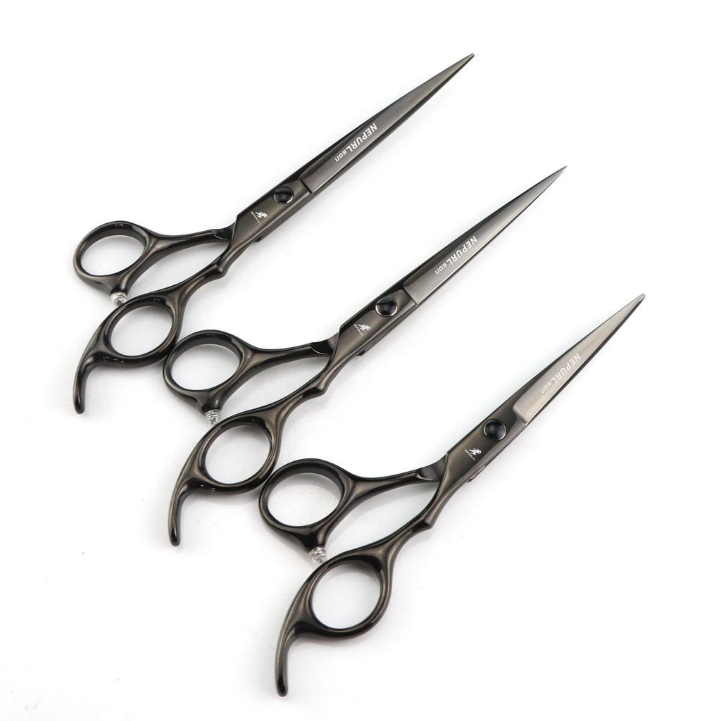 NEPURLSON Professional Haircut Scissors - 6.0" (15.2 cm), 6.5" (16.5 cm), 7.0" (17.8 cm) Pointed Tail Right-Handed Texturizing Barber Shears for Men & Women