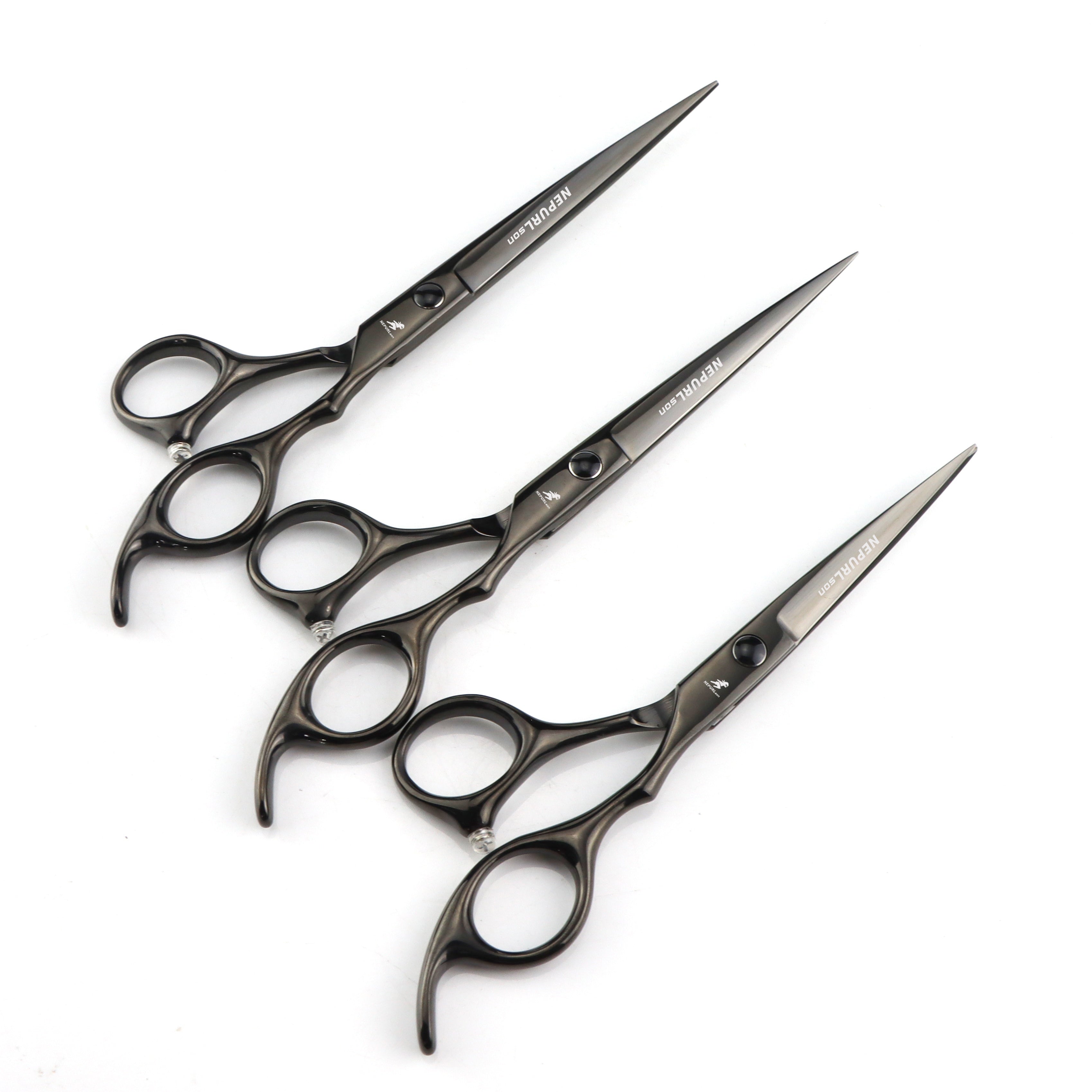 NEPURLSON Professional Haircut Scissors - 6.0" (15.2 cm), 6.5" (16.5 cm), 7.0" (17.8 cm) Pointed Tail Right-Handed Texturizing Barber Shears for Men & Women