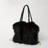 Plush Faux Fur Fox Bucket Bag – Beige Winter Shoulder Handbag with Gold-Tone Hardware, Luxury Gift