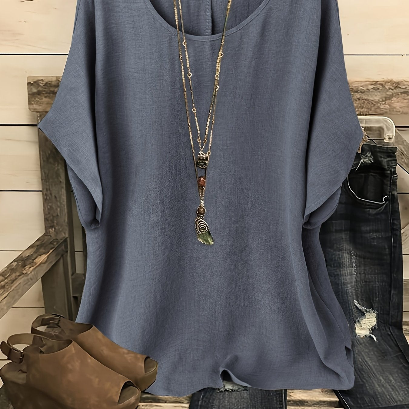 Women's Casual Summer Blouse – Crew Neck Short Sleeve Loose Fit Beach & Vacation Top