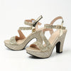 Metallic Block Heel Ankle-Strap Sandals for Women Open Round Toe Hollow Design Ultra-High Thick Heels for Party and Nightclub