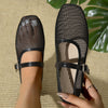 Women's Retro Square Toe Breathable Mesh Slip-On Flats with Adjustable Buckle – Lightweight All-Season Green Shoes