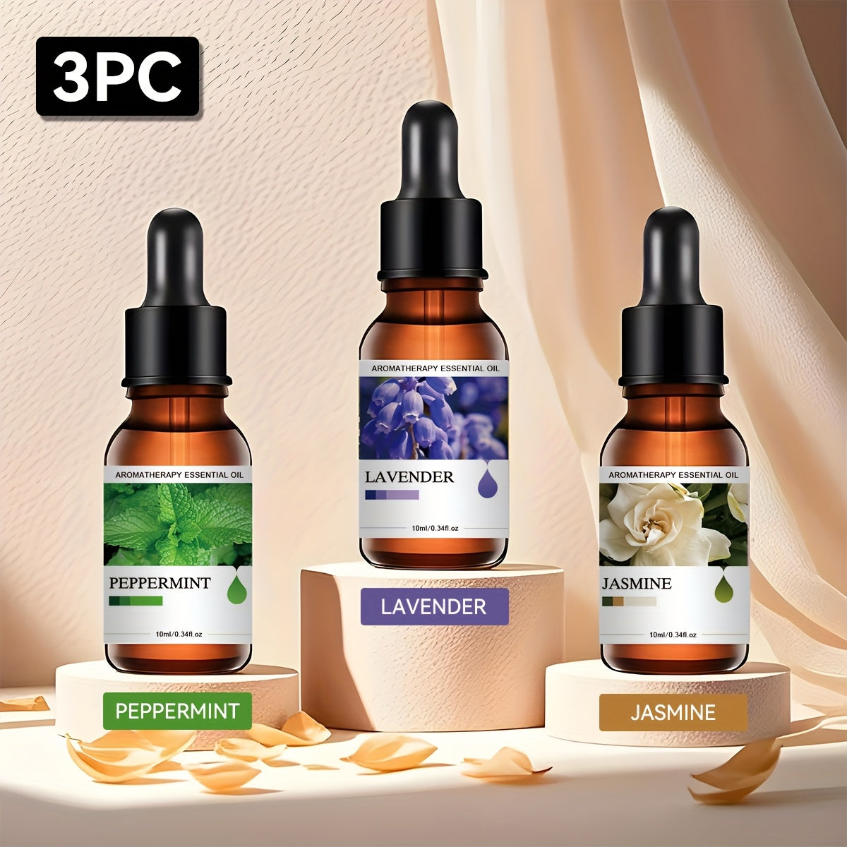 3-Pack Essential Oil Set 10ml (0.34 fl oz) Each — 30ml Aromatherapy Oils for Home Humidifier, Car Diffuser & Stone Air Freshener