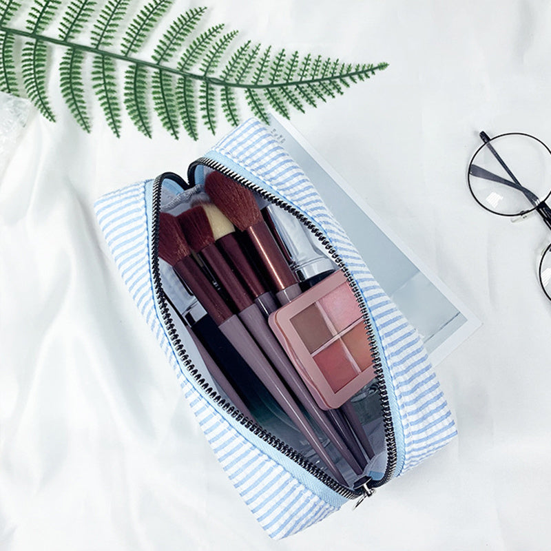 6/10/15-Pack Minimalist Embroidered Canvas Cosmetic Bag Set – Striped Travel Organizer Zipper Pouches for Wedding Favors & Gifts