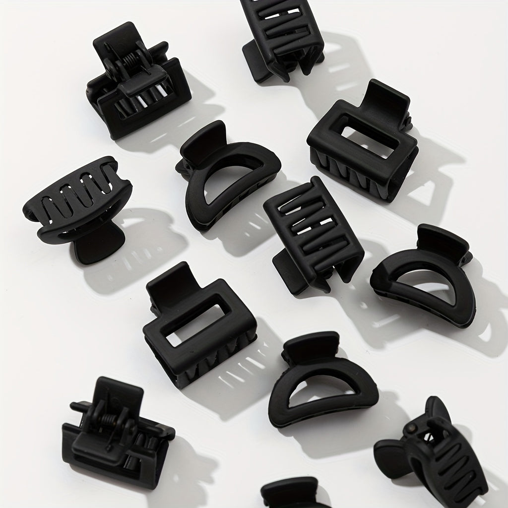 12-Pack Mini Hair Claw Clips for Women – Small Black Square Half-Round Anti-Slip Hair Clips