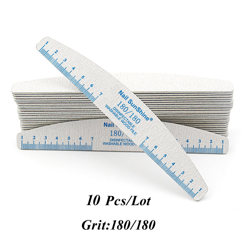 10-Pack Half-Moon Nail Files & Buffers – 80/100/150/180/240 Grit – Birch Wood Sandpaper for Manicure & Pedicure