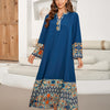 Patchwork Floral Maxi Dress - Blue & Orange Long Sleeve Loose Fit Abaya