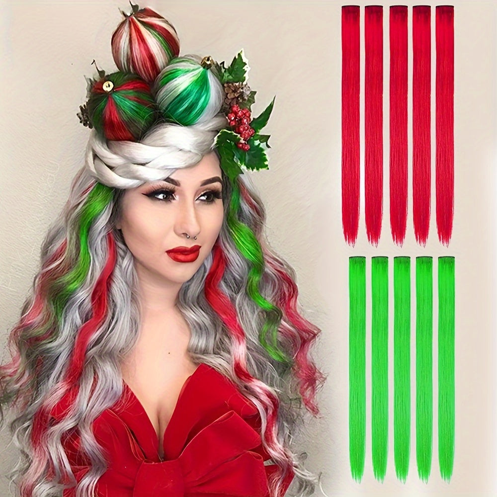 10-Pack 18-Inch (45 cm) Clip-In Hair Extensions — Straight Multicolor Highlights, Heat-Resistant Synthetic Clip-On Strands