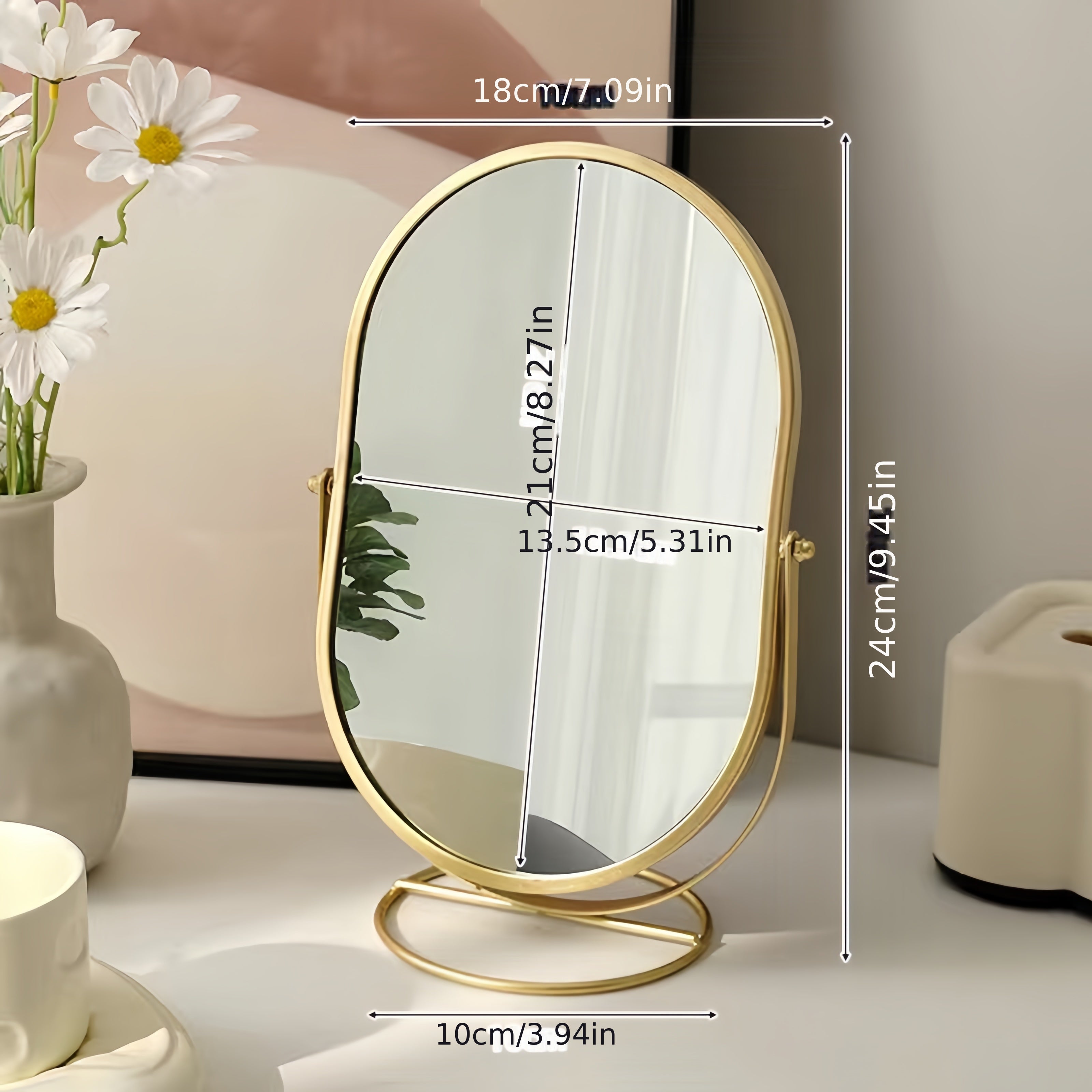 Elegant Iron-Framed 360° Rotating Makeup Mirror — HD Vanity Mirror for Bedroom & Dressing Table