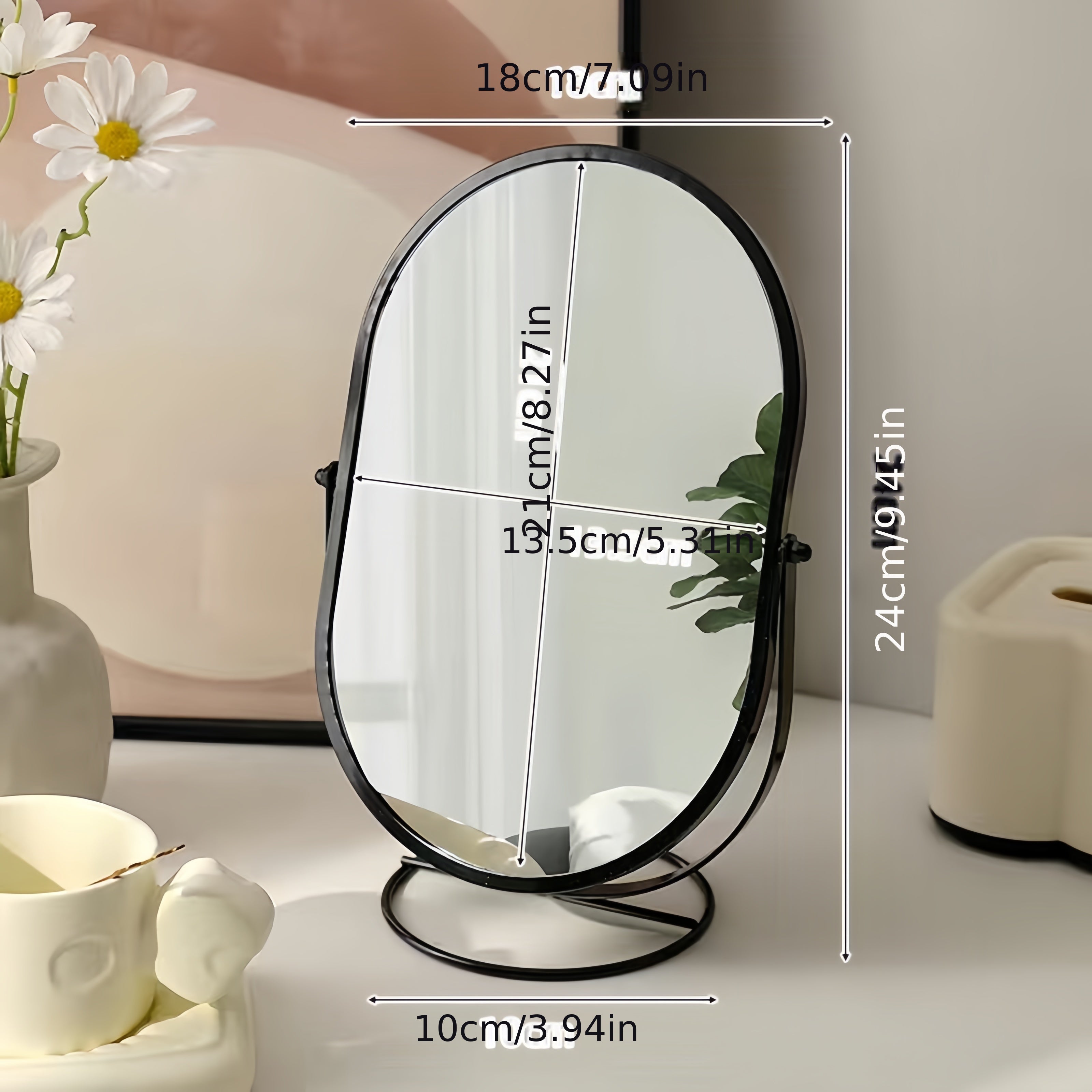 Elegant Iron-Framed 360° Rotating Makeup Mirror — HD Vanity Mirror for Bedroom & Dressing Table