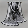 Vintage Magpie Print Long Imitation Silk Chiffon Scarf, Lightweight Shawl Wrap