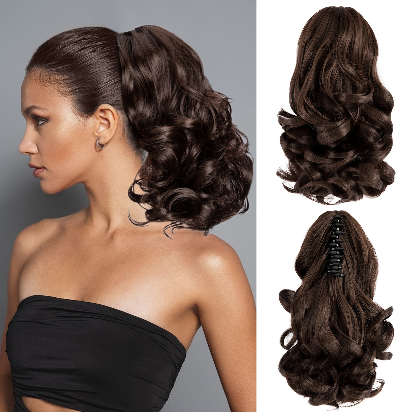 SLEEKCUTE Curly Wavy Clip-In Ponytail Extensions – High-Heat Synthetic Hair for Instant Volume & Natural Bounce