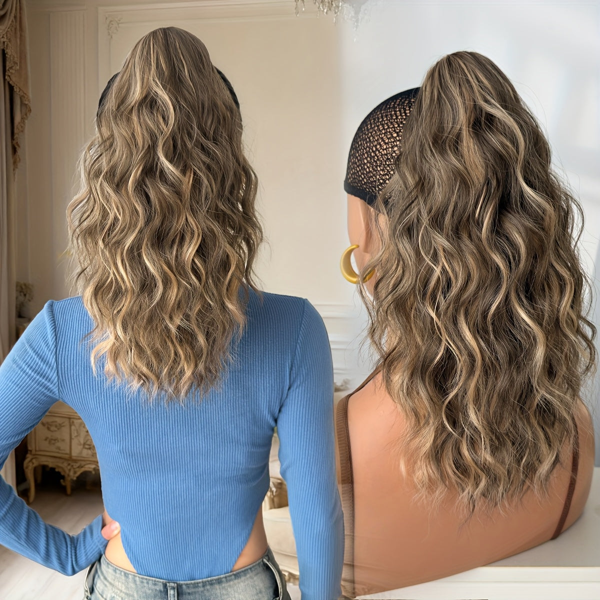 16-Inch (40 cm) Water Wave Claw Ponytail Extension – Heat Resistant Ombre Synthetic Hairpiece for Women