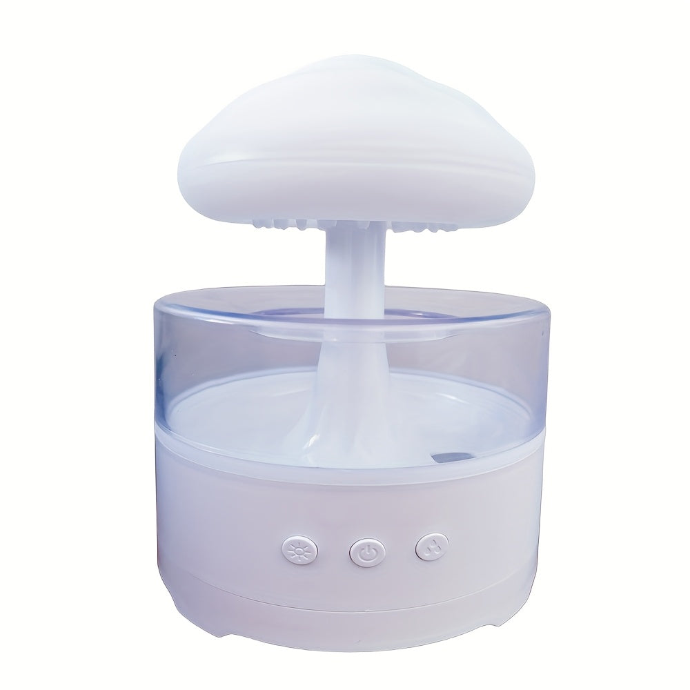 Rain Cloud Aroma Diffuser, 7-Color Mushroom Waterfall Humidifier with Night Light & Water Droplet Sound, USB Powered (White)