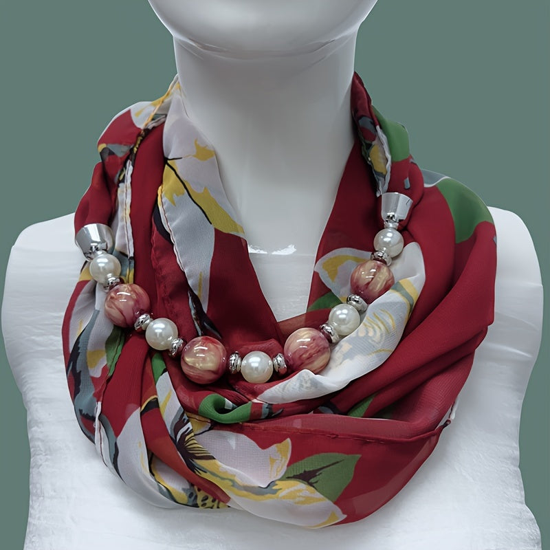 Beaded Chiffon Shawl Neck Warmer - Elegant Decorative Scarf for Evening & Going Out