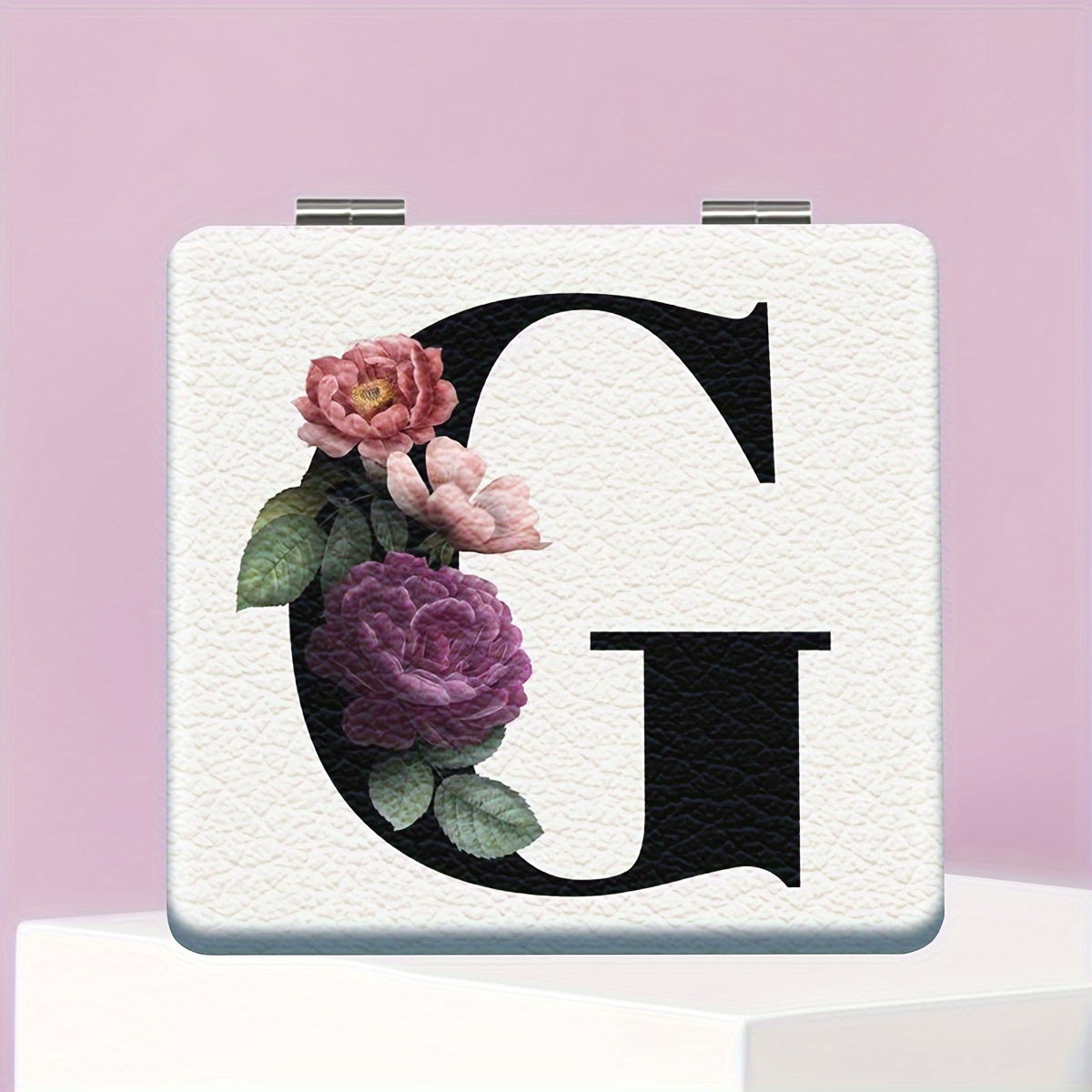 Alphabet Folding Handheld Makeup Mirror for Women & Girls - Floral & Heart Cutout Portable Vanity Mirror A-Z