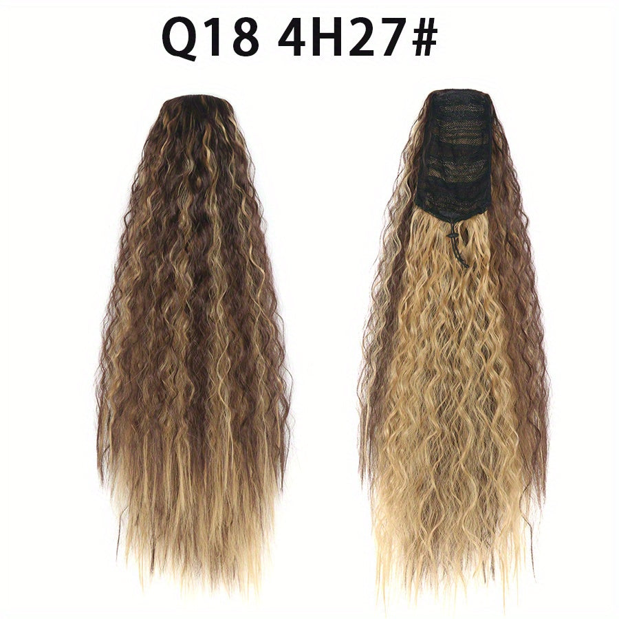 22-inch (56 cm) Water Wave Drawstring Ponytail - Synthetic Clip-In Curly Hair Extension for Women, Natural Black