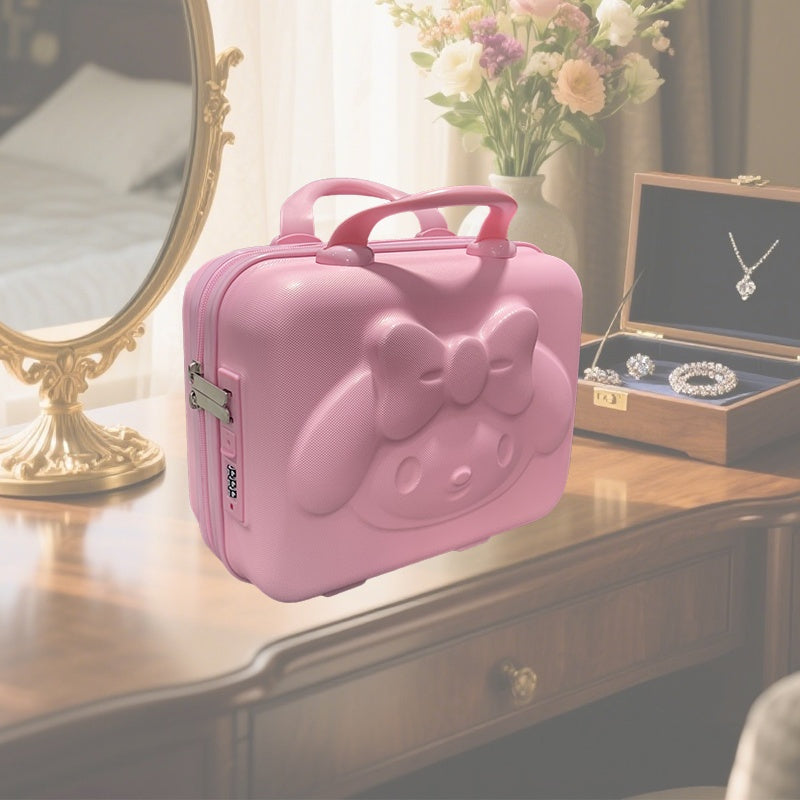 Sanrio Hello Kitty & Big-Eared Rabbit Pink Tote Bag with Cosmetic Case – Large Capacity Kawaii Handbag for Travel & Daily Use