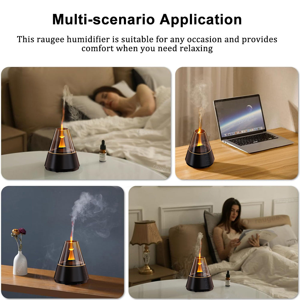 Real Flame Effect Aromatherapy Diffuser & Humidifier - USB Essential Oil Diffuser with 7 LED Colors, Ultra-Quiet, 120ml Tank, Auto Shut-Off, Timer