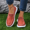 Women's Casual Slip-On Loafers with Floral Embroidery, Lightweight Non-Slip Rubber Sole, Beige with Orange Accents