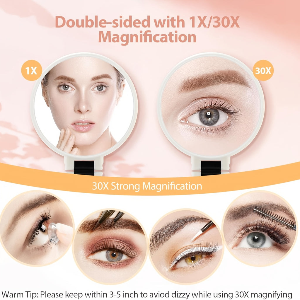 30X/1X Dual-Sided Magnifying Makeup Mirror, 360° Adjustable Stand, Portable Travel Mirror, Green Frame White Oval