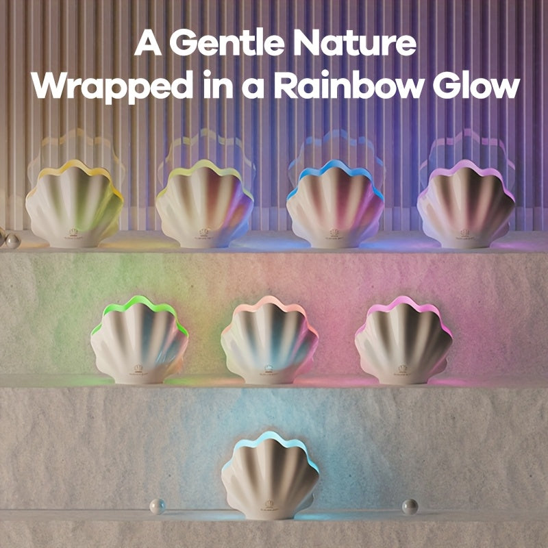 Shell-Shaped Aromatherapy Diffuser & Cool Mist Humidifier with 7-Color LED, USB-Powered Essential Oil Diffuser with Timer & Auto Shut-Off for Home & Spa