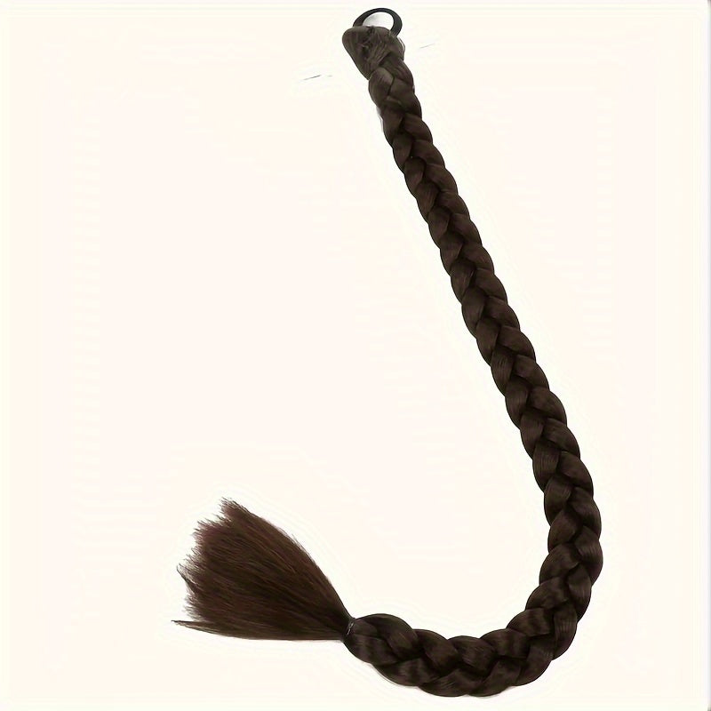 Box Braided Long Ponytail Extension for Women – Synthetic High-Temp Fiber with Elastic Hair Tie