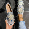 Women's Floral Slip-On Loafers — Thick Rubber Sole, Crystal Embellished Comfortable Flats