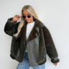 AFTF BASIC Women's Long Faux Mink Fur Jacket, Asymmetrical Hem Motorcycle Coat with Turnover Collar and Faux Fur Lining