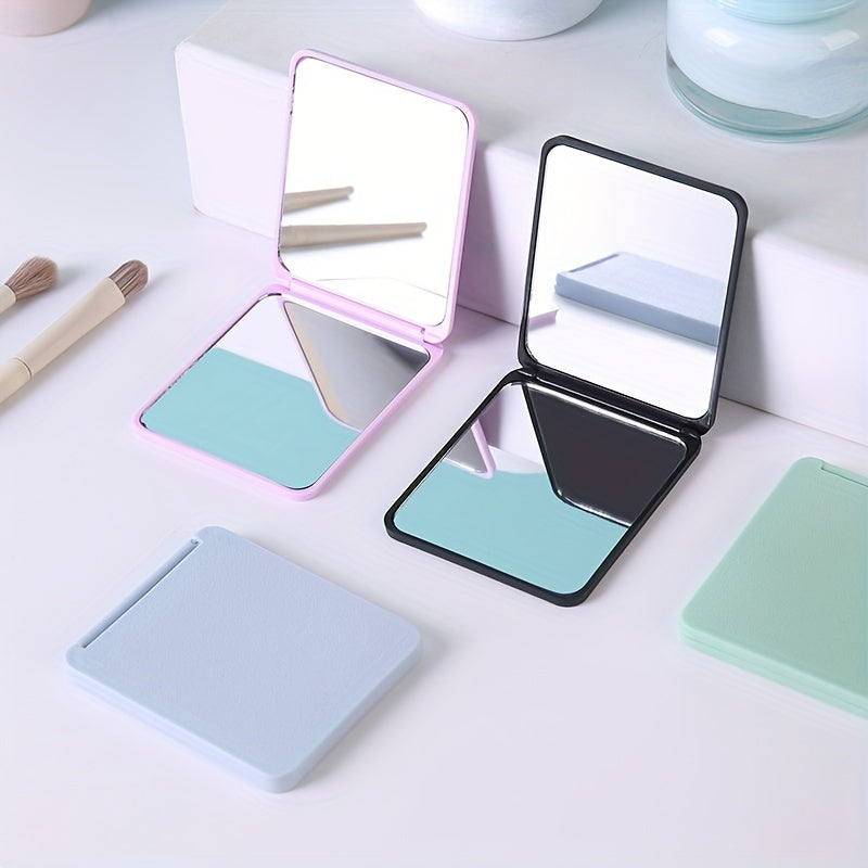 Ultra-Thin Double-Sided Portable Mini Makeup Mirror – Foldable Compact Travel Mirror in Pastel Colors with Modern Geometric Frame