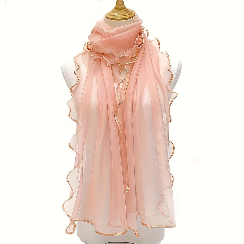 Bohemian Ruffle Edge Scarf — Long Lightweight Breathable Shawl with Glitter Accents, Sun Protection Wrap for Women